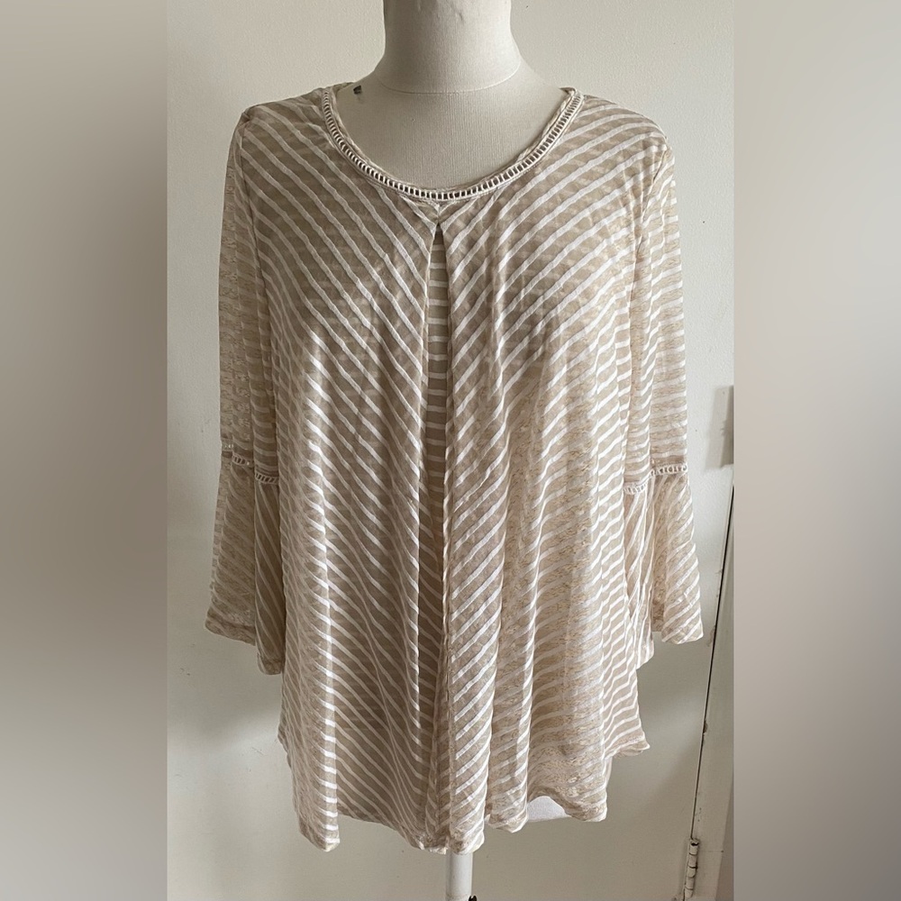 Chic Beige and White Striped Women's Blouse
